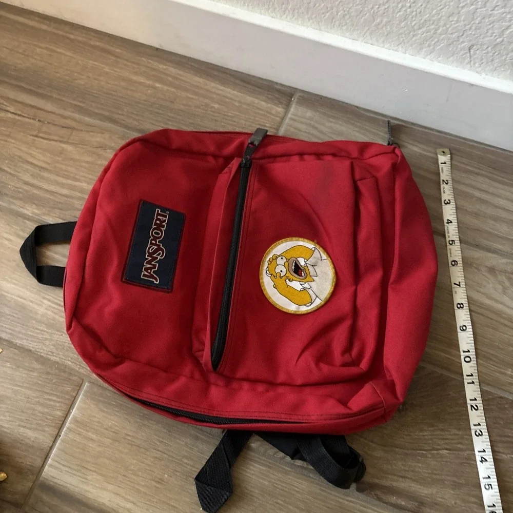 Vintage Jansport 1990s Backpack Red Nylon w/ Bart Simpson Patch